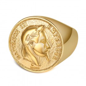 Napoleone Anello Moneta 20 Franchi Gioiello In Acciaio Inossidabile Oro IM#25009