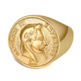 Napoleon Ring Coin 20 Francs Gold Stainless Steel Jewel IM#25009