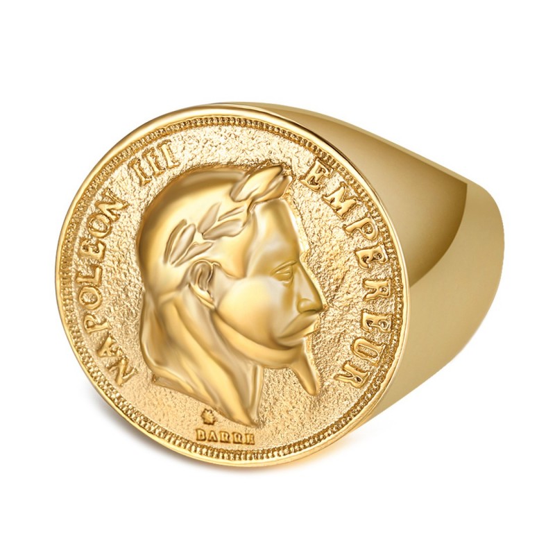 Napoleon Ring Coin 20 Francs Gold Stainless Steel Jewel IM#25009