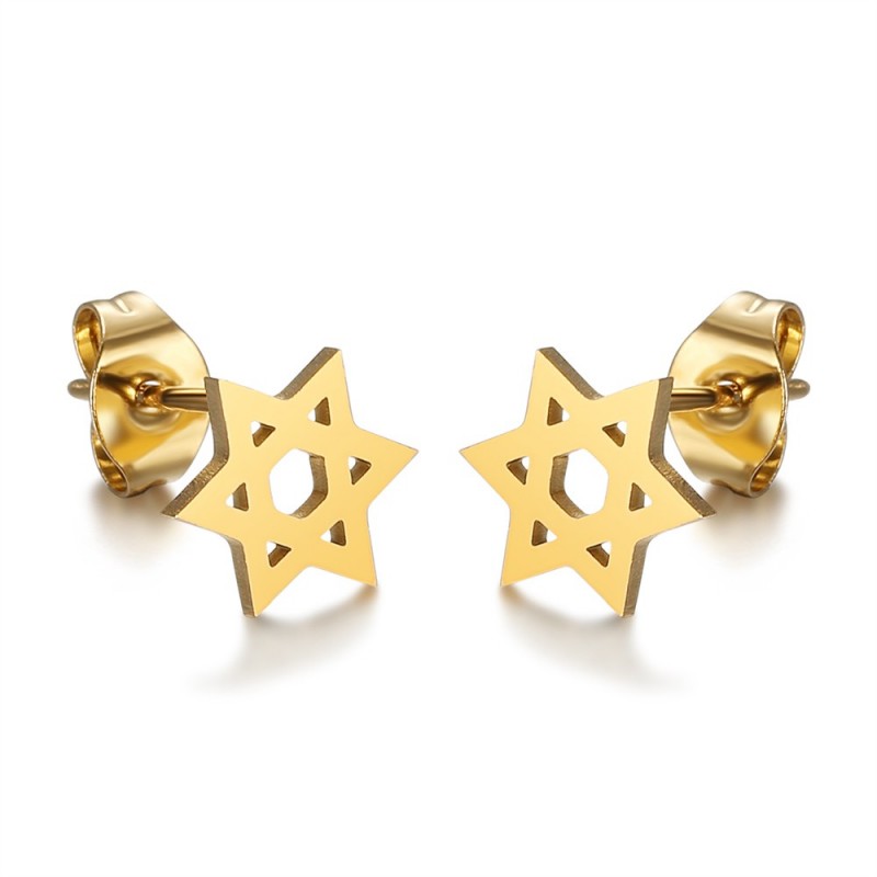 Davidstern-Ohrringe aus Edelstahl, Gold, IM#25016