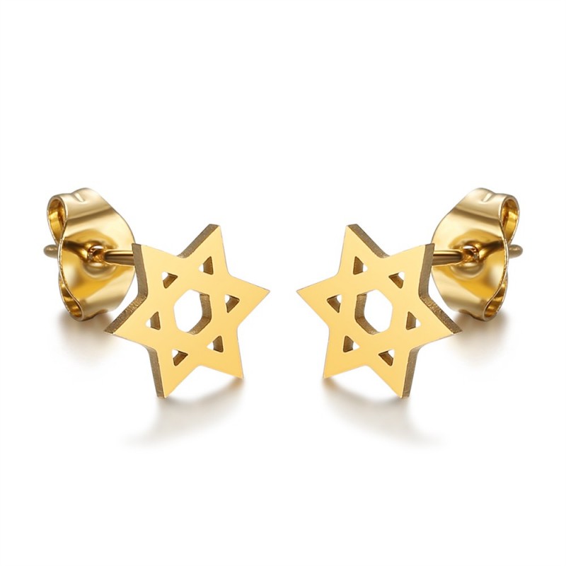 Aretes Estrella de David Acero Inoxidable Oro IM#25016