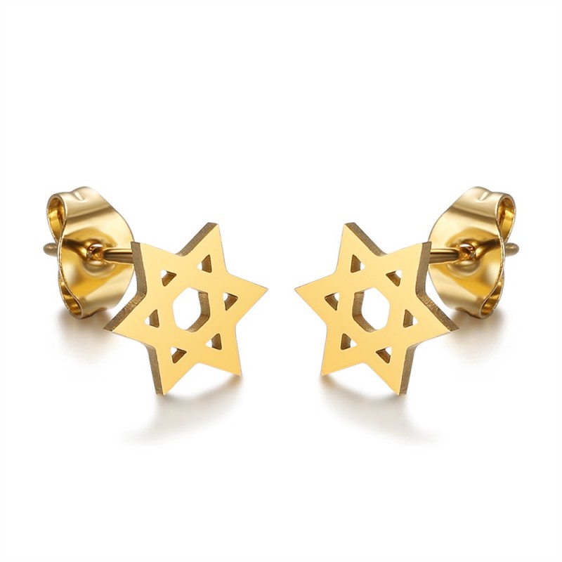 Star of David Earrings Stainless Steel Gold IM#25016