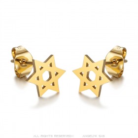 Aretes Estrella de David Acero Inoxidable Oro IM#25017