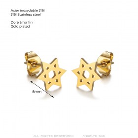 Boucles d'oreilles étoile de David Acier inoxydable Or  IM#25018