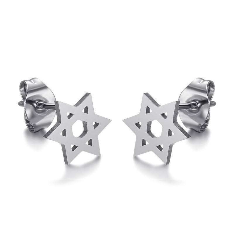 Boucles d'oreilles étoile de David Acier inoxydable Argent 8mm  IM#25026