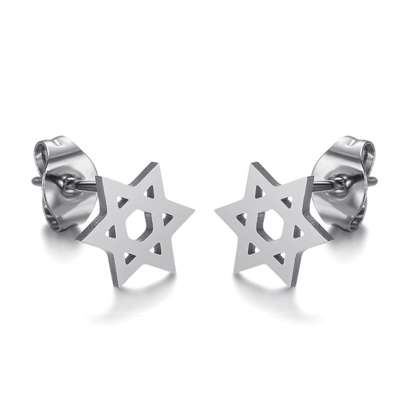 Star of David Earrings Stainless Steel Silver 8mm IM#25026