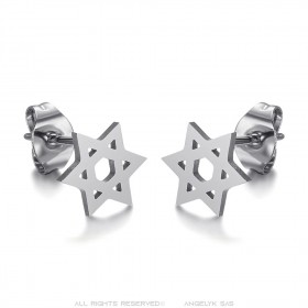 Boucles d'oreilles étoile de David Acier inoxydable Argent 8mm  IM#25027