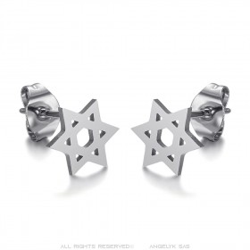 Star of David Earrings Stainless Steel Silver 8mm IM#25027