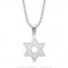 Pendentif étoile de David 15mm Chaîne 50cm Acier Argent  IM#25039