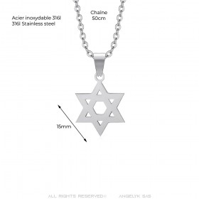 Star of David Pendant 15mm Chain 50cm Steel Silver IM#25040