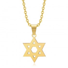 Star of David Pendant 15mm Chain 50cm Steel Gold IM#25045