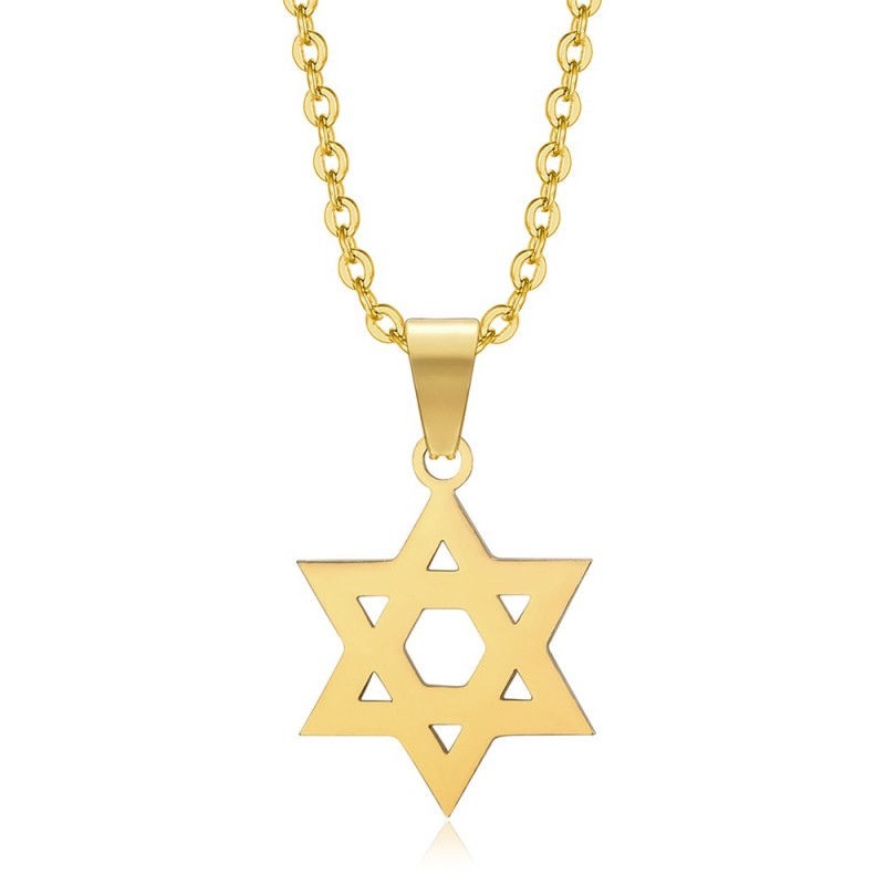 Star of David Pendant 15mm Chain 50cm Steel Gold IM#25045