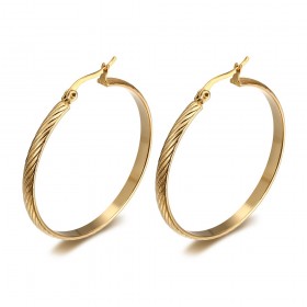 Chiselled Hoop Earrings 40mm Stainless Steel Gold IM#25052