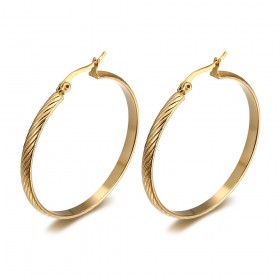 Aretes de aro cincelados 40 mm Acero inoxidable Oro IM#25052