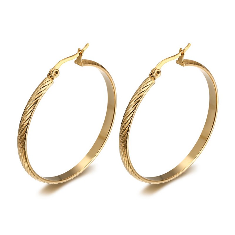 Aretes de aro cincelados 40 mm Acero inoxidable Oro IM#25052