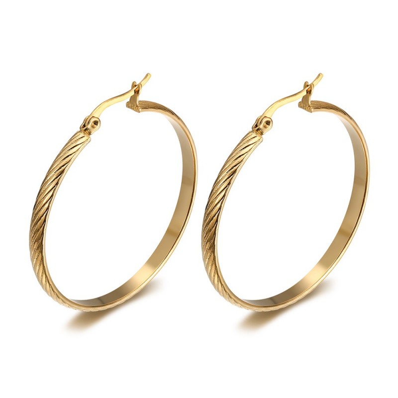 Chiselled Hoop Earrings 40mm Stainless Steel Gold IM#25052