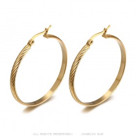 Chiselled Hoop Earrings 40mm Stainless Steel Gold IM#25053