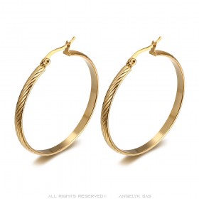 Aretes de aro cincelados 40 mm Acero inoxidable Oro IM#25053