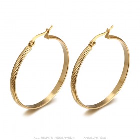 Aretes de aro cincelados 40 mm Acero inoxidable Oro IM#25053