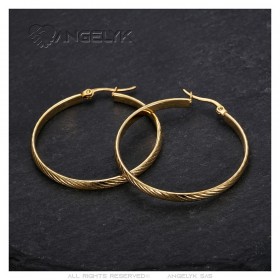 Chiselled Hoop Earrings 40mm Stainless Steel Gold IM#25054