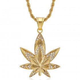 Catena di zirconio di diamanti con pendente a foglia di cannabis IM # 25057