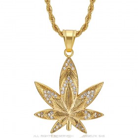 Cannabis Leaf Pendant Diamond Zirconium Chain IM#25058