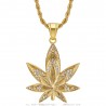 Pendentif feuille de cannabis Diamant Zirconium Chaîne  IM#25058