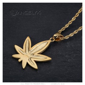 Pendentif feuille de cannabis Diamant Zirconium Chaîne  IM#25060