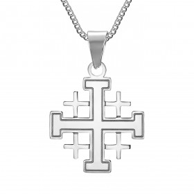 Pendentif croix de Jérusalem Templier Acier inoxydable Argent  IM#25063
