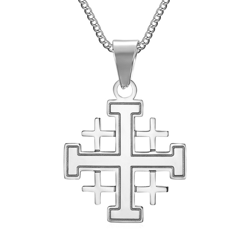 Ciondolo croce templare Gerusalemme acciaio inossidabile argento IM#25063