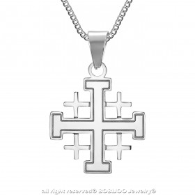 Ciondolo croce templare Gerusalemme acciaio inossidabile argento IM#25064