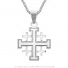 Ciondolo croce templare Gerusalemme acciaio inossidabile argento IM#25064