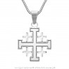 Pendentif croix de Jérusalem Templier Acier inoxydable Argent  IM#25064