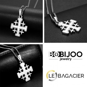 Pendentif croix de Jérusalem Templier Acier inoxydable Argent  IM#25066