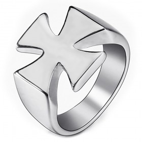 Silver Stainless Steel Templar Cross Ring IM#25069