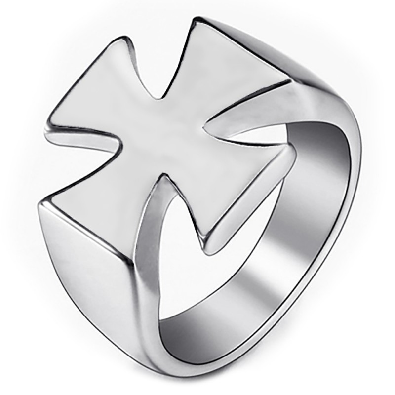 Silver Stainless Steel Templar Cross Ring IM#25069