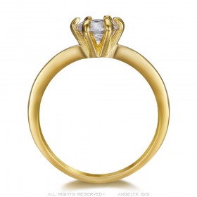 Solitaire ring 6 claws Engagement Stainless steel Gold IM#25084