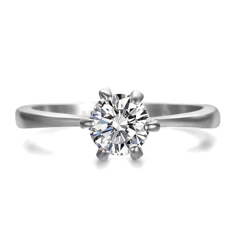 Solitaire ring 6 claws Engagement Stainless steel Silver IM#25088