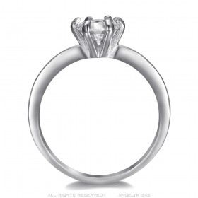 Bague solitaire 6 griffes Fiançaille Acier inoxydable Argent  IM#25091