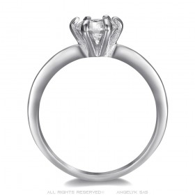 Solitaire ring 6 claws Engagement Stainless steel Silver IM#25091