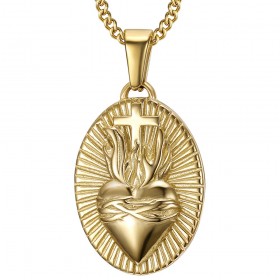 Pendentif coeur du christ Collier homme Acier inoxydable Or  IM#25101