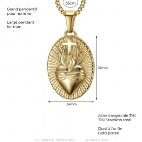 Herz-Christus-Anhänger Herrenkette Edelstahl Gold IM#25103