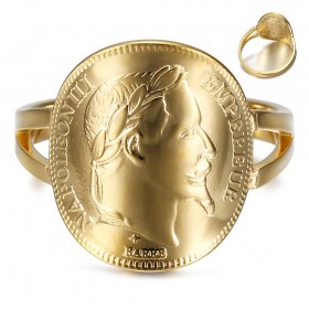 Bague pièce Réplique 20 Fr Napoléon III Acier et Or  IM#25108