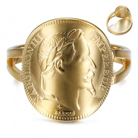 Coin Ring Replica 20 Fr Napoleón III Acero y Oro IM#25108