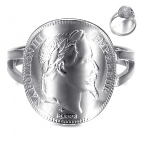 Moneta Anello Replica 20 Fr Napoleone III Acciaio Inossidabile Argento IM#25115
