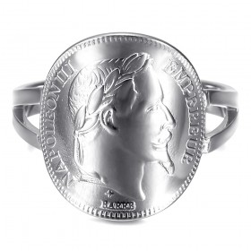 Moneta Anello Replica 20 Fr Napoleone III Acciaio Inossidabile Argento IM#25116