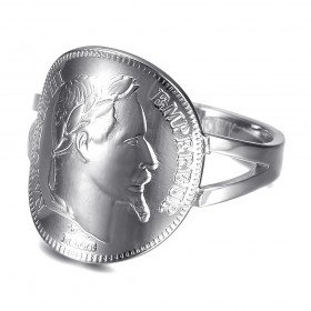 Coin Ring Replica 20 Fr Napoleón III Acero inoxidable Plata IM#25117
