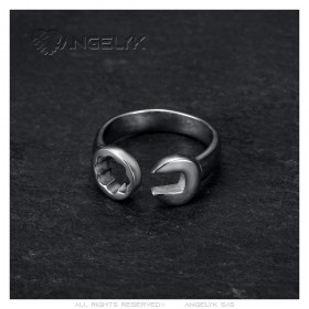 Bague clé plate mécanicien Homme Femme Acier inoxydable argent  IM#25124