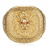 Ring Löwenkopf griechischer Schlüssel Edelstahl Gold Rubinrot IM#25129
