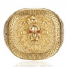 Ring Löwenkopf griechischer Schlüssel Edelstahl Gold Rubinrot IM#25130